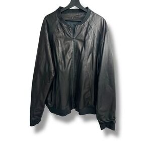 Skingraft Mens Black 100% Leather Paneled Bomber Jacket XXL Full Zip Heavyweight